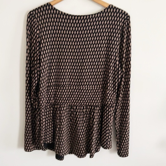 Anthropologie Meadow Rue Josalyn Brown Black Tie Front Diamond Print Top XL - Picture 3 of 6